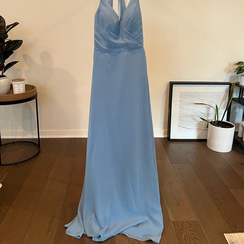 Azazie A-Line V-Neck Chiffon Dress Steel Blue